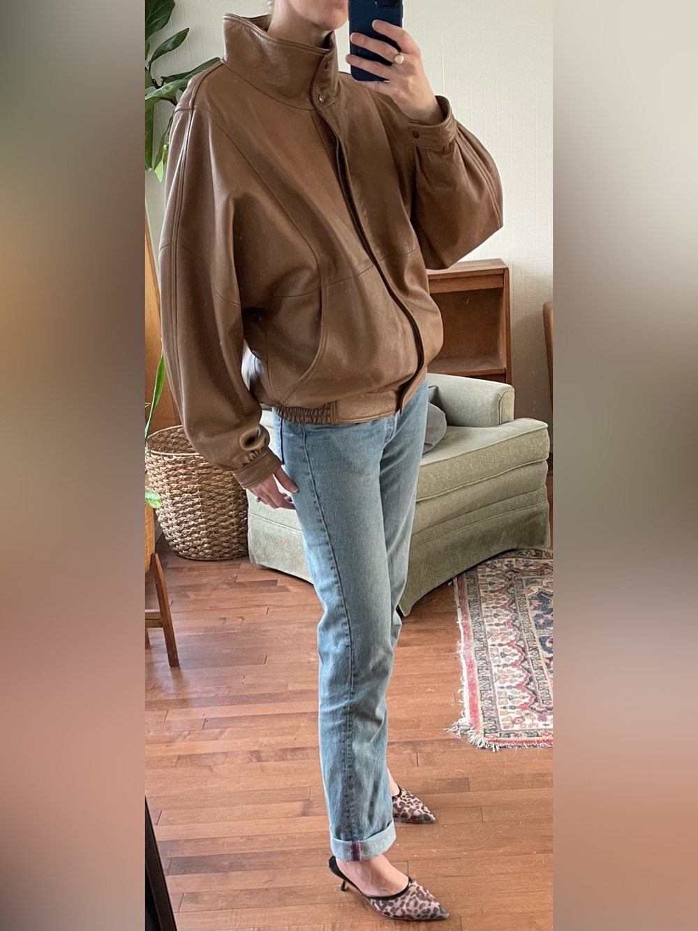 HATO HASI Funnel Neck Vtg Leather Bomber Jacket